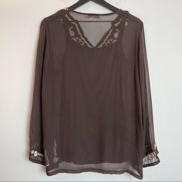 AML Brown Long Sleeve Sheer Top - Picture 11 of 15
